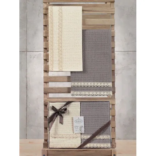 Кухонные полотенца вафельные KARNA c гипюром KOPENAKI 40x60 см 1/2 ( Кофи )