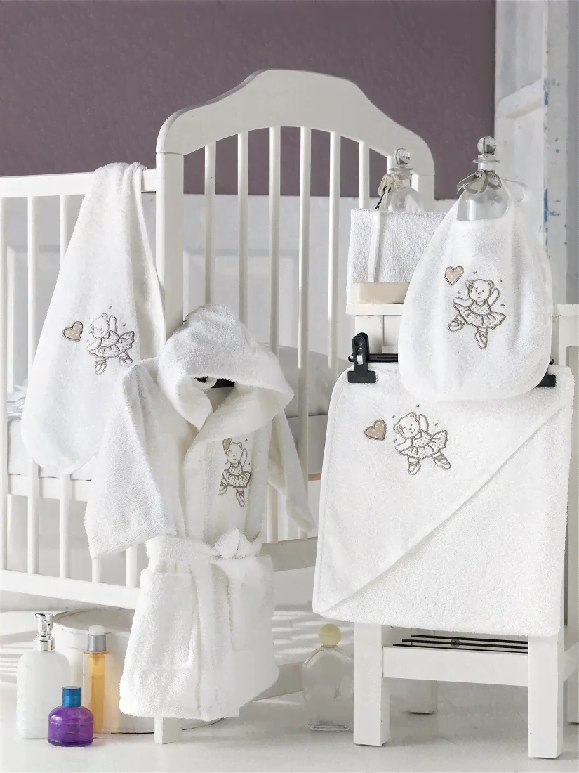 Набор махровый "KARNA" BABY CLUB детский халат 1-3 Лет, Кремовый-V2